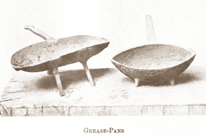 pans with handles, on short legs